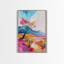 Load image into Gallery viewer, Bright Desert Tree Art - Framed Canvas Print, Southwestern Decor, Colorful Living Room Wall Art, Modern Desert Landscape