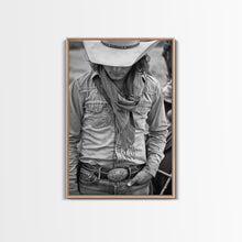 Load image into Gallery viewer, Cowboy with Hat and Scarf Looking Down in Black and White for Western Wall Art, Canvas Prints, Home Decor, Living Room Art, Bedroom Art