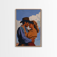 Cargar imagen en el visor de la galería, Classic Western Love Scene Under Blue Sky - Framed Canvas Print, Rustic Cowboy Decor, Living Room Art, Romantic Wall Art for Home