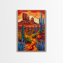Carregar imagem no visualizador da galeria, Framed Canvas Print, Vibrant Desert Scene with Cacti and Mesas, Perfect Southwest Wall Art for Living Room or Bedroom Decor
