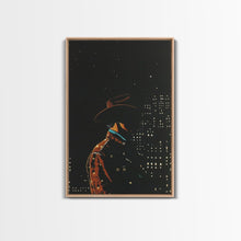 Load image into Gallery viewer, Cowboy in the City Night Print - Framed Canvas Wall Art, Urban Western Decor, City Cowboy Artwork for Living Room, Modern Western Art