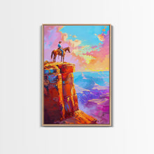 Load image into Gallery viewer, Cowboy on Cliff Edge at Sunset - Colorful Western Landscape Painting, Sunset Wall Art, Living Room Decor, Cowboy Canvas Print