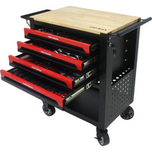 Carregar imagem no visualizador da galeria, 4 DRAWERS MULTIFUNCTIONAL TOOL CART WITH TOOL SET AND WOODEN TOP