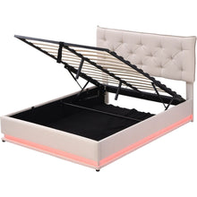 Load image into Gallery viewer, Full Size Upholstered Bed with Hydraulic Storage System and LED Light, Modern Platform Bed with Button-tufted Design Headboard, Beige