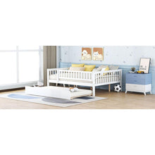 Carregar imagem no visualizador da galeria, Full Size Wood Daybed with Trundle and Fence Guardrails, White