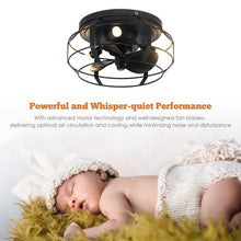 Carregar imagem no visualizador da galeria, 12" Flush Mount Low Profile Caged Small Ceiling Fan with Light and Remote Control