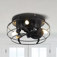 Carregar imagem no visualizador da galeria, 12" Flush Mount Low Profile Caged Small Ceiling Fan with Light and Remote Control