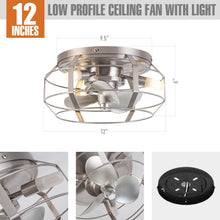 Carregar imagem no visualizador da galeria, 12" Flush Mount Low Profile Caged Small Ceiling Fan with Light and Remote Control