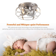 Carregar imagem no visualizador da galeria, 12" Flush Mount Low Profile Caged Small Ceiling Fan with Light and Remote Control