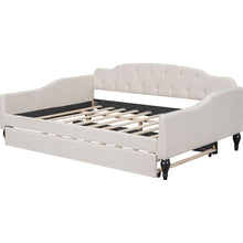 Carregar imagem no visualizador da galeria, Full Size Upholstered Tufted Daybed with Twin Size Trundle, Beige