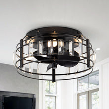 Carregar imagem no visualizador da galeria, 13" Modern DC Motor Flush Mount Reversible Crystal Ceiling Fan with Lighting and Remote Control