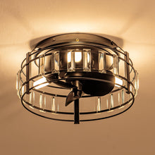 Carregar imagem no visualizador da galeria, 13" Modern DC Motor Flush Mount Reversible Crystal Ceiling Fan with Lighting and Remote Control