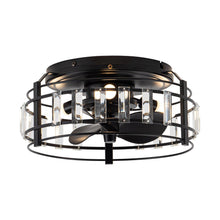 Carregar imagem no visualizador da galeria, 13" Modern DC Motor Flush Mount Reversible Crystal Ceiling Fan with Lighting and Remote Control