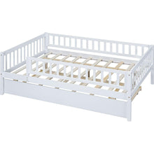 Carregar imagem no visualizador da galeria, Full Size Wood Daybed with Trundle and Fence Guardrails, White