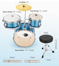 Carregar imagem no visualizador da galeria, Kids Drum Set Eastar 3-Piece for Beginners, 14 inch Drum Kit with Adjustable Throne, Cymbal, Pedal & Two Pairs of Drumsticks, Junior Drum Set with Bass