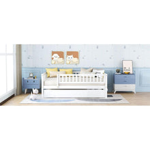 Carregar imagem no visualizador da galeria, Full Size Wood Daybed with Trundle and Fence Guardrails, White
