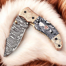 Load image into Gallery viewer, Custom Handmade Damascus Pocket Knife – Epoxy Resin Handle