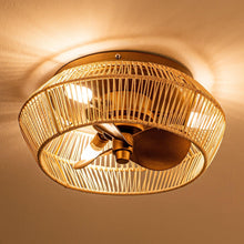 Carregar imagem no visualizador da galeria, 14" Farmhouse DC Motor Flush Mount Reversible Iron Ceiling Fan with LED Lighting and Remote Control