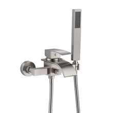 Carregar imagem no visualizador da galeria, Brushed Nickel Waterfall Wall-Mount Bath Tub Filler Faucet: Complete with Handheld Shower for a Luxurious Bathing Experience