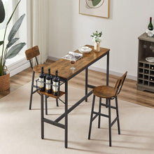 Load image into Gallery viewer, Bar Table Set with wine bottle storage rack. Rustic Brown, 47.24" L x 15.75" W x 35.43" H.