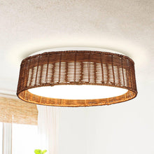 Carregar imagem no visualizador da galeria, 17" Traditional Brown Rattan Flush Mount Lighting with LED