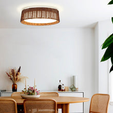Carregar imagem no visualizador da galeria, 17" Traditional Brown Rattan Flush Mount Lighting with LED