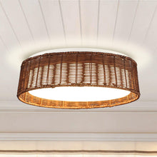 Carregar imagem no visualizador da galeria, 17" Traditional Brown Rattan Flush Mount Lighting with LED