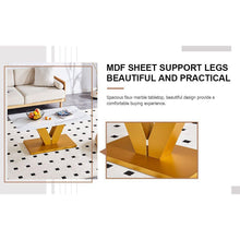 Carregar imagem no visualizador da galeria, Modern minimalist coffee table. Tempered glass with stickers tabletop,golden MDF pillars. Suitable for living room and dining room