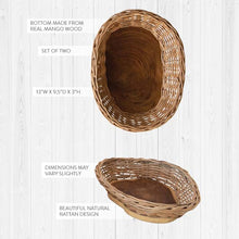 Carregar imagem no visualizador da galeria, Hand-Woven Rattan & Mango Wood Live Edge Bowl, Set of 2