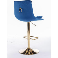 Carregar imagem no visualizador da galeria, Set of 2 Bar Stools, with Chrome Footrest and Base Swivel Height Adjustable Mechanical Lifting Velvet + Golden Leg Simple Bar Stoo, blue