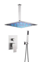 Cargar imagen en el visor de la galería, 16'' LED two function Brushed Nickel Rain Rainfall showers with handle sprayers