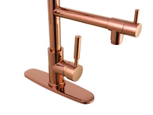 Cargar imagen en el visor de la galería, Rose Gold High Arc brass Kitchen Sink Faucet Pull Down Spray with lock ring and deck plate