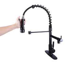 Cargar imagen en el visor de la galería, Oil Bronze Black High Arc brass Kitchen Sink Faucet Pull Down metal Spray with deck plate