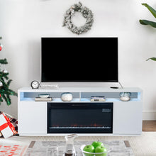Carregar imagem no visualizador da galeria, Modern 68" LED TV Stand with 36" Insert Opening Electric Fireplace for Living Room in Black or White