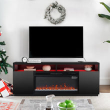 Carregar imagem no visualizador da galeria, Modern 68" LED TV Stand with 36" Insert Opening Electric Fireplace for Living Room in Black or White