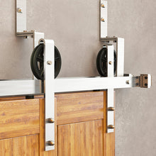 Load image into Gallery viewer, Double Track Z-Shape Bypass Sliding Barn Door Hardware Kit - Spoke Wheel Design Roller