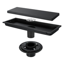 Cargar imagen en el visor de la galería, Matte Black stainless floor drain 11.8inch x 4.3 inch