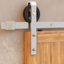Load image into Gallery viewer, Non-Bypass Sliding Barn Door Hardware Kit - Spoke Wheel Design Roller - Silver Finish