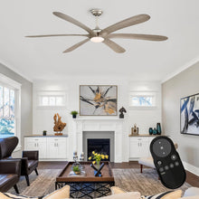 Carregar imagem no visualizador da galeria, 72" Jaydn Farmhouse Satin Nickel DC Motor Downrod Mount Reversible Ceiling Fan with Lighting and Remote Control