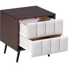 Carregar imagem no visualizador da galeria, 3-Pieces Bedroom Sets,Queen Size Wood Platform Bed and Two Nightstands,Storage Platform bed with USB and LED Lights-Walnut+Beige