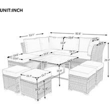 Carregar imagem no visualizador da galeria, Patio Furniture Set, 9 Piece Outdoor Conversation Set, CoffeeTable with Ottomans, Solid wood coffee table