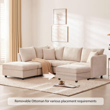 Carregar imagem no visualizador da galeria, 89x79"Modern Sectional Sofa with Vertical Stripes,2 Pillows,5-Seat Couch with Convertible Ottoman,Various Combinations,L-Shape Indoor Furniture for Living Room,Apartment, 3 Colors