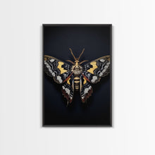 Carregar imagem no visualizador da galeria, Framed Death Head Moth Canvas Print, Acherontia, Taxidermy Art, Dried Butterfly Print, Bug Wall Art Hanging Decor, Goth Art, Halloween Art