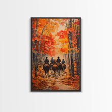 Load image into Gallery viewer, Cowboys Riding Into Town On Thanksgiving, Western Fall Decor, Framed Canvas Print, Autumn Outdoor Decor, Christmas poster