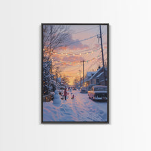 Load image into Gallery viewer, Cozy Neighborhood Christmas Evening with Snowmen and Festive Lights, Perfect for Framed Canvas Print and Holiday Wall Art