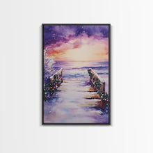 Load image into Gallery viewer, Beach Christmas Decor, Framed Canvas Print, Christmas At The Beach, Nautical / Tropical Holiday Wall Art