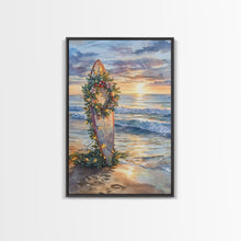 Load image into Gallery viewer, Beach Christmas Decor, Framed Canvas Print, Christmas At The Beach, Nautical / Tropical Holiday Wall Art