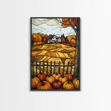 Load image into Gallery viewer, Cozy Fall Farmhouse With Pumpkins Framed Canvas Print Autumn Wall Art Country Farmhouse Decor Best Gift Idea Above Sofa Seasonal Art