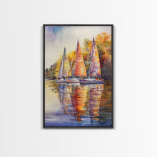 Load image into Gallery viewer, Colorful Sailboats Reflected On Water Framed Canvas Print Fall Nautical Wall Art Coastal Decor Best Gift Idea Holiday Wall Art