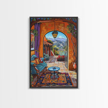 Load image into Gallery viewer, Cozy Southwestern Patio Framed Canvas Print Colorful Courtyard Best Gift Idea Home Decor Bright Seasonal Art Above Sofa Wall Art